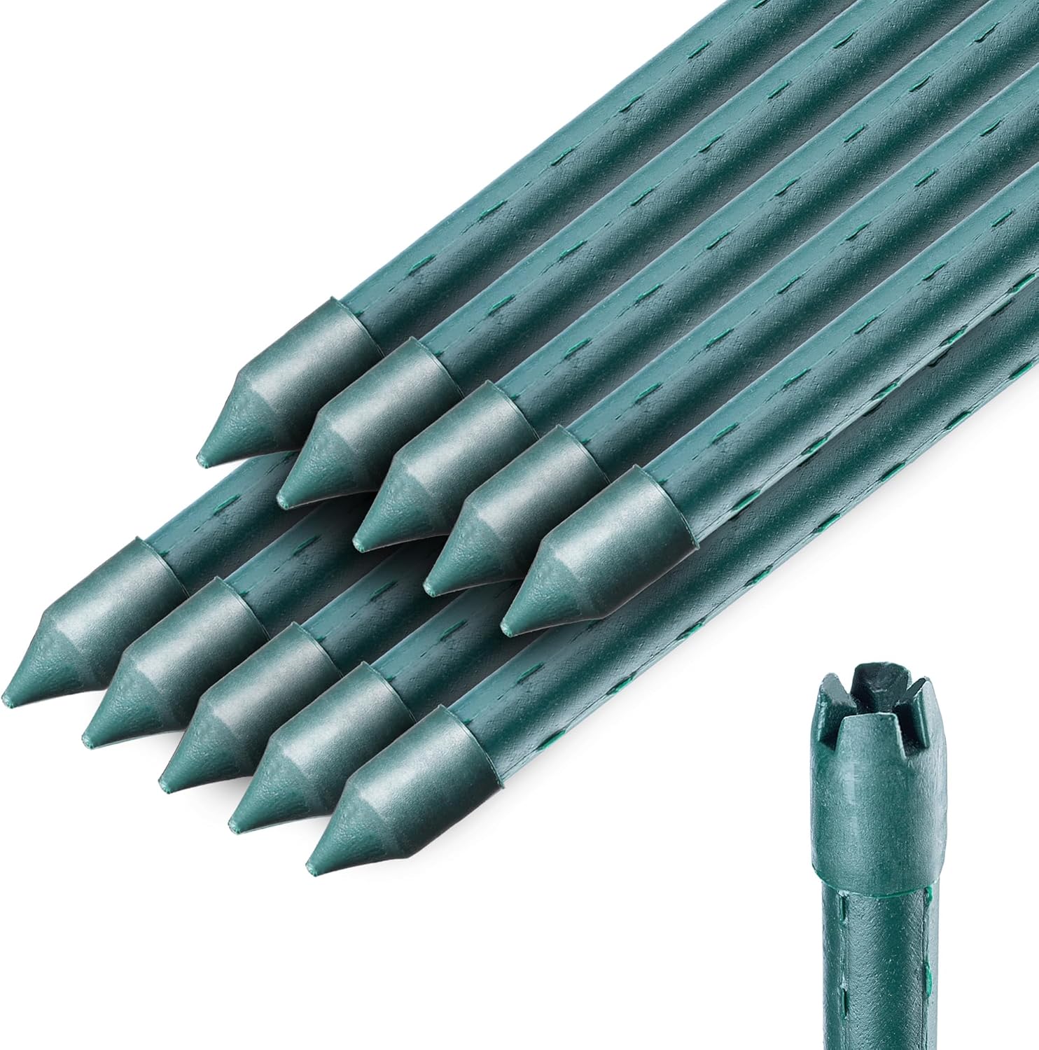 Lot de 10 Tuteurs en Acier avec revêtement - 180 cm x 16 mm - Tuteur pour Plantes - Résistant aux intempéries - Tuteur à tomates avec Crochet