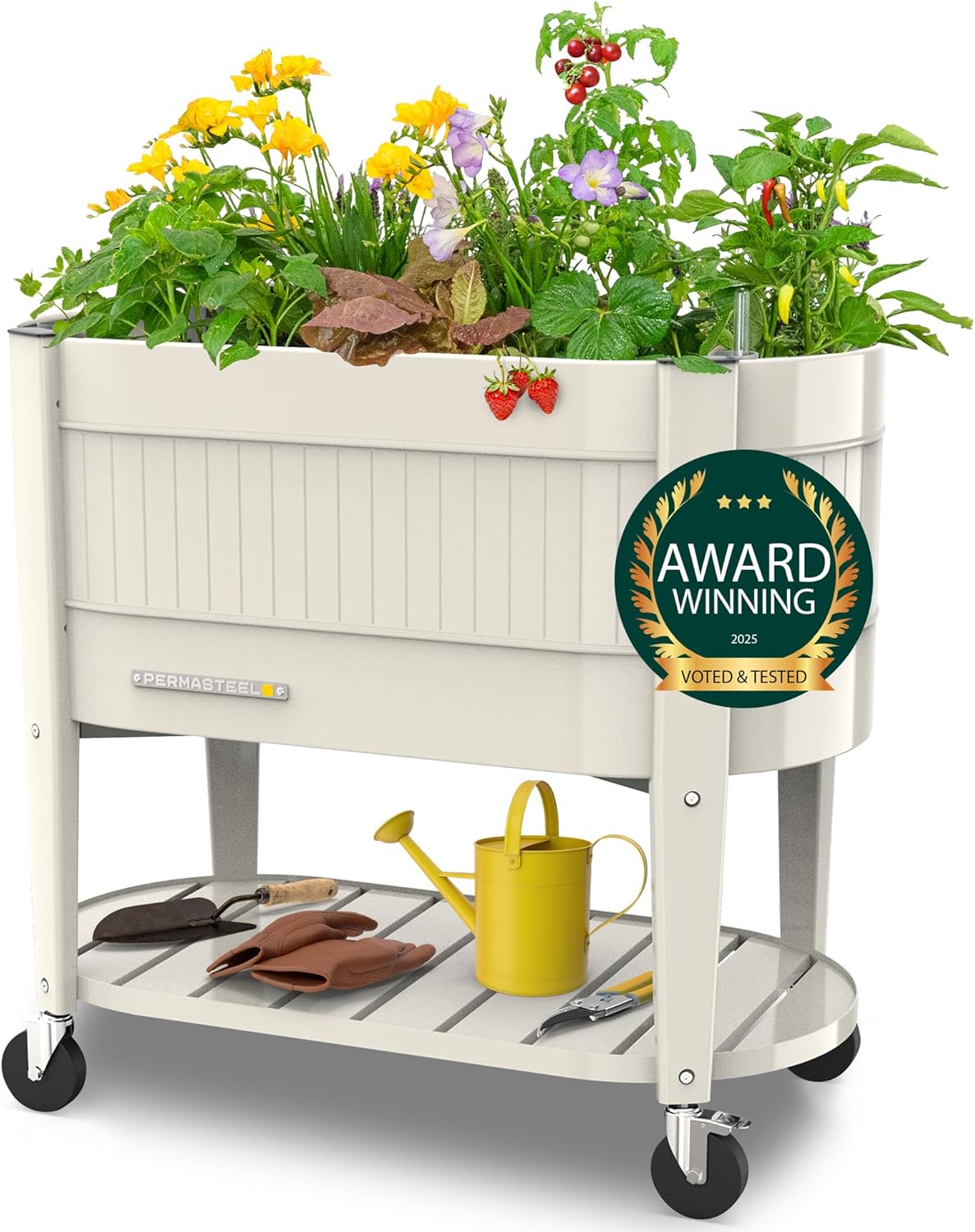 Permasteel Jardinière Extérieur Grande Taille - Carre Potager Surélevé de 101 x 51 x 94 cm pour Jardin et Balcon - Bac Potager avec EnGrow™ TrueSoil™ pour Légumes, Fleurs, Herbes et Fruits (Ivoire)