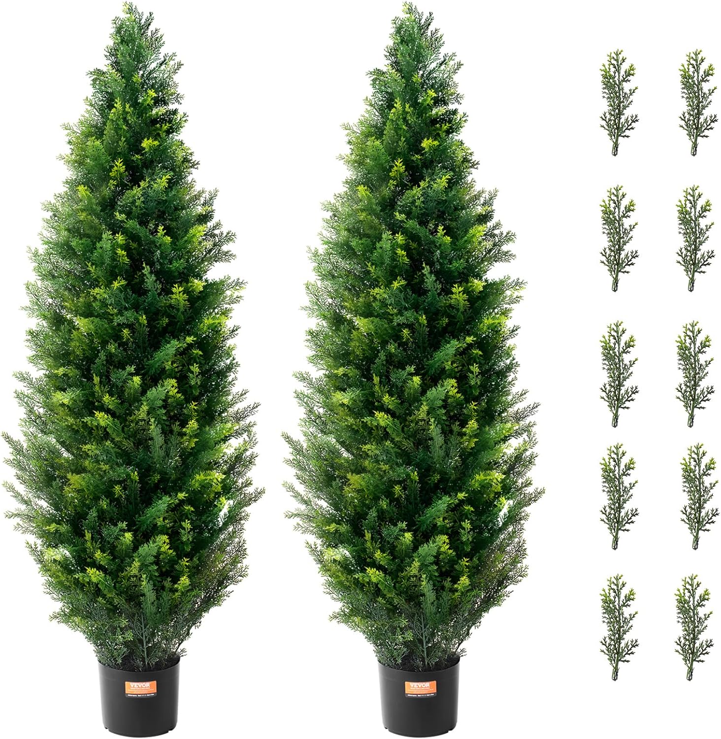 Arbre Topiaire Artificiel Cèdre, Lot de 2, 121,9 cm, avec Feuilles Supplémentaires et Pot, Feuilles Persistantes, Résistante aux UV, Ensemble Plante Artificielle pour Déco Intérieur Extérieur