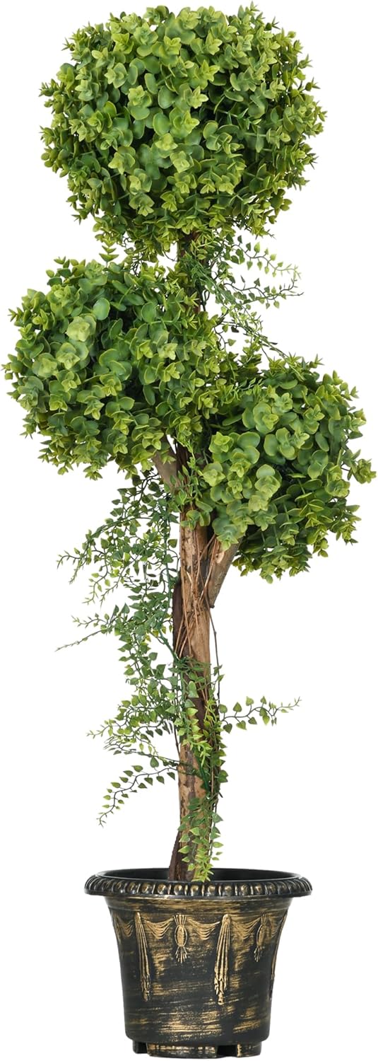 Plante Artificielle Arbre 3 Boules de buis avec Pot Ciment, intérieur et extérieur, Hauteur 115 cm