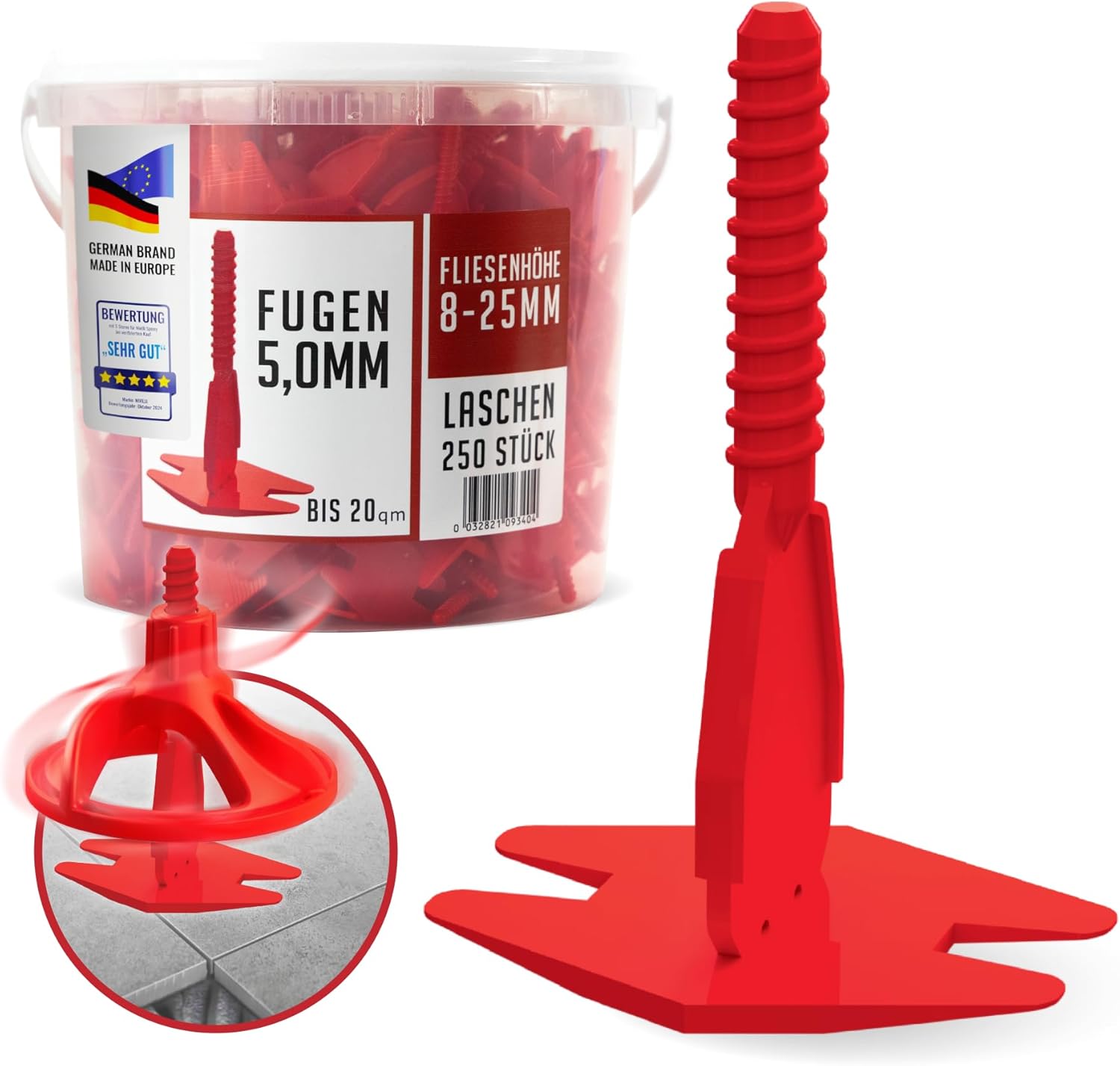 Nivilli SPINNY - Lot de 250 languettes de traction/pattes filetées - Largeur de joint 5 mm - Épaisseur du matériau 8-25 mm - Système de nivellement professionnel Aide à la pose pour carrelage et