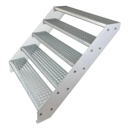 Kaminbau Mierzwa - Escalier Extérieur en Acier Galvanisé à Chaud - 5 Marches - Blanc - 101cm x 60cm x 95cm