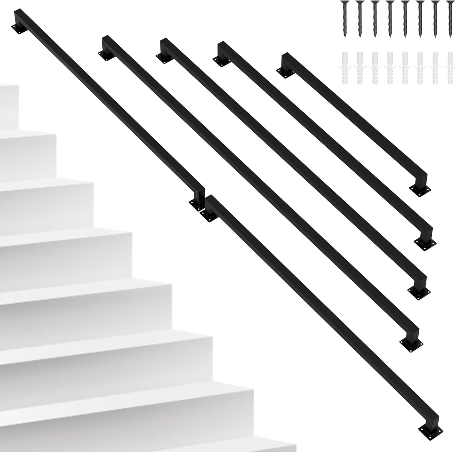 YRHome Rampe d'escalier pour escaliers, intérieur et extérieur, garde-corps en métal, noir et anti-rouille, garde-corps pour salon, salle de bain, jardin, couloir - 80 cm