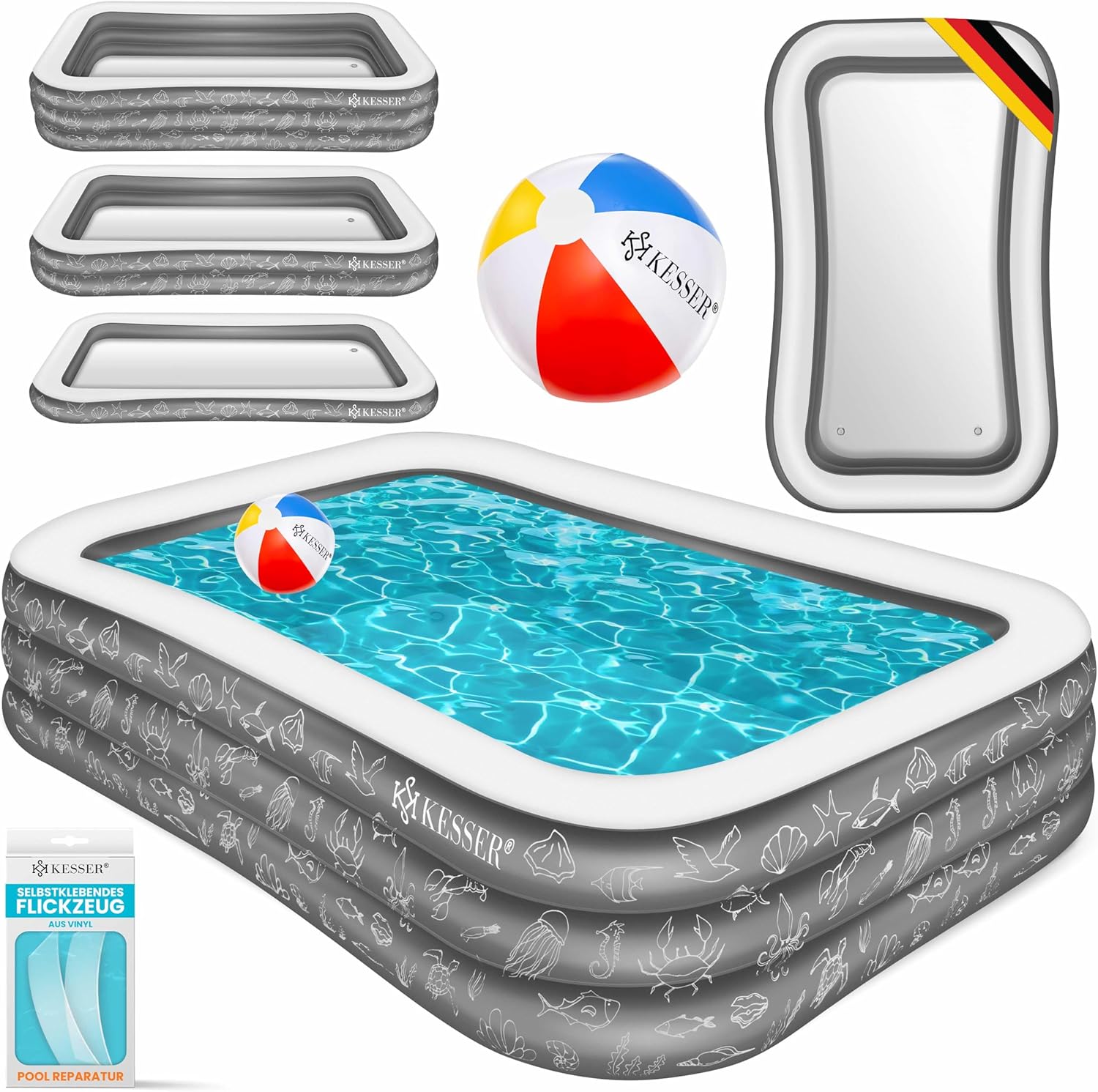 KESSER® Piscine gonflable familiale pour enfants et adultes Piscine de jardin Piscine familiale Piscine d'été 305 x 183 x 56 cm Pataugeoire 1180 l Capacité adaptée aux enfants Trous de drainage