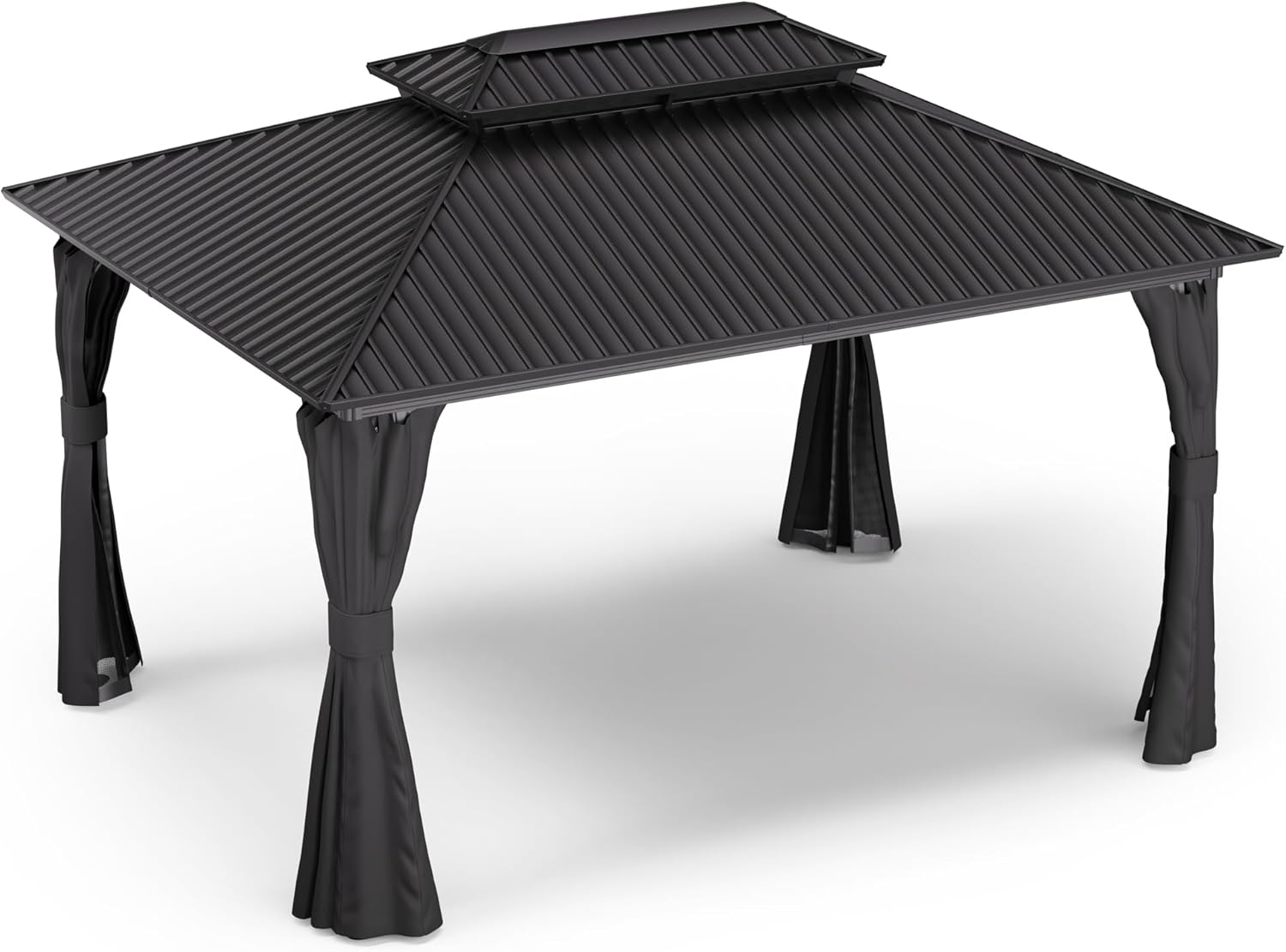 Tonnelle de Jardin 3x4m, Gloriette avec Toit en Acier Galvanisé, Armature en Aluminium, Rideaux & Moustiquaire Inclus, Protection UV, Montage Facile 3x4 m Noir / Gris Foncé