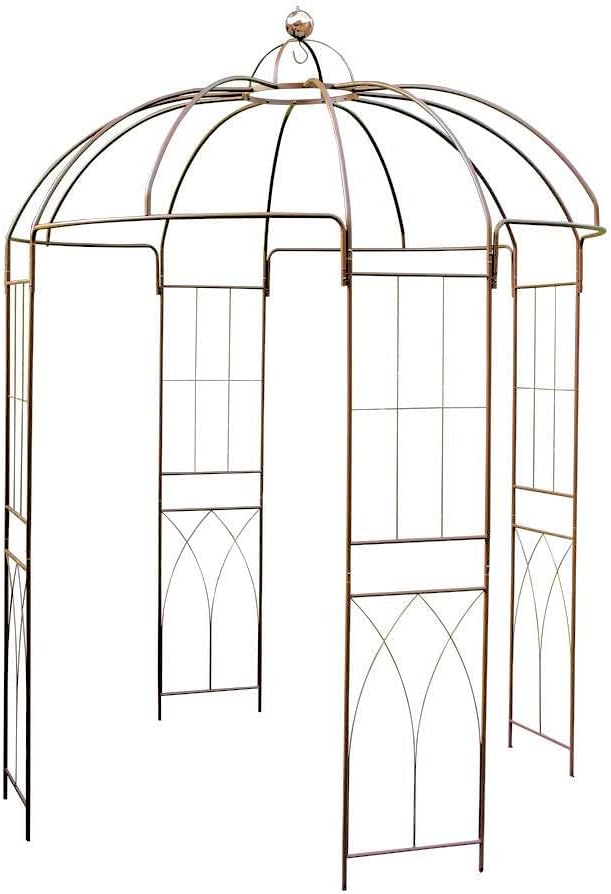 Tonnelle à roses en métal marron rouille - 270 x 200 cm - Treillis en acier revêtu par pulvérisation - Pavillon rond avec grand dôme - Arche à roses - Tuteur pour plantes grimpantes