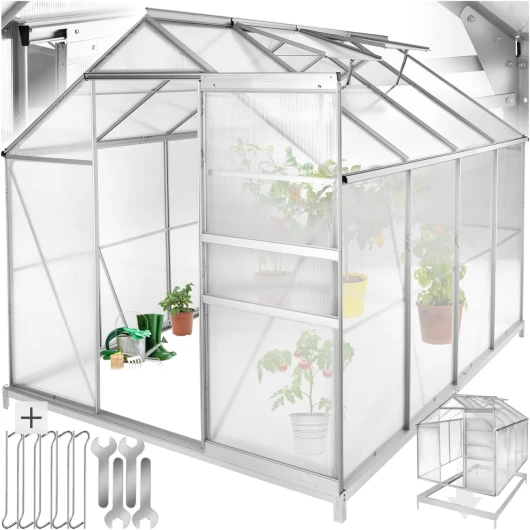 ® Serre de Jardin avec Base en Aluminium Polycarbonate pour Potager Exterieur Serre de Jardin pour Hivernage Tente Abri pour Les Plantes Serre à semis Jardinage - 250x185x195 cm 250x185x195 cm Avec base