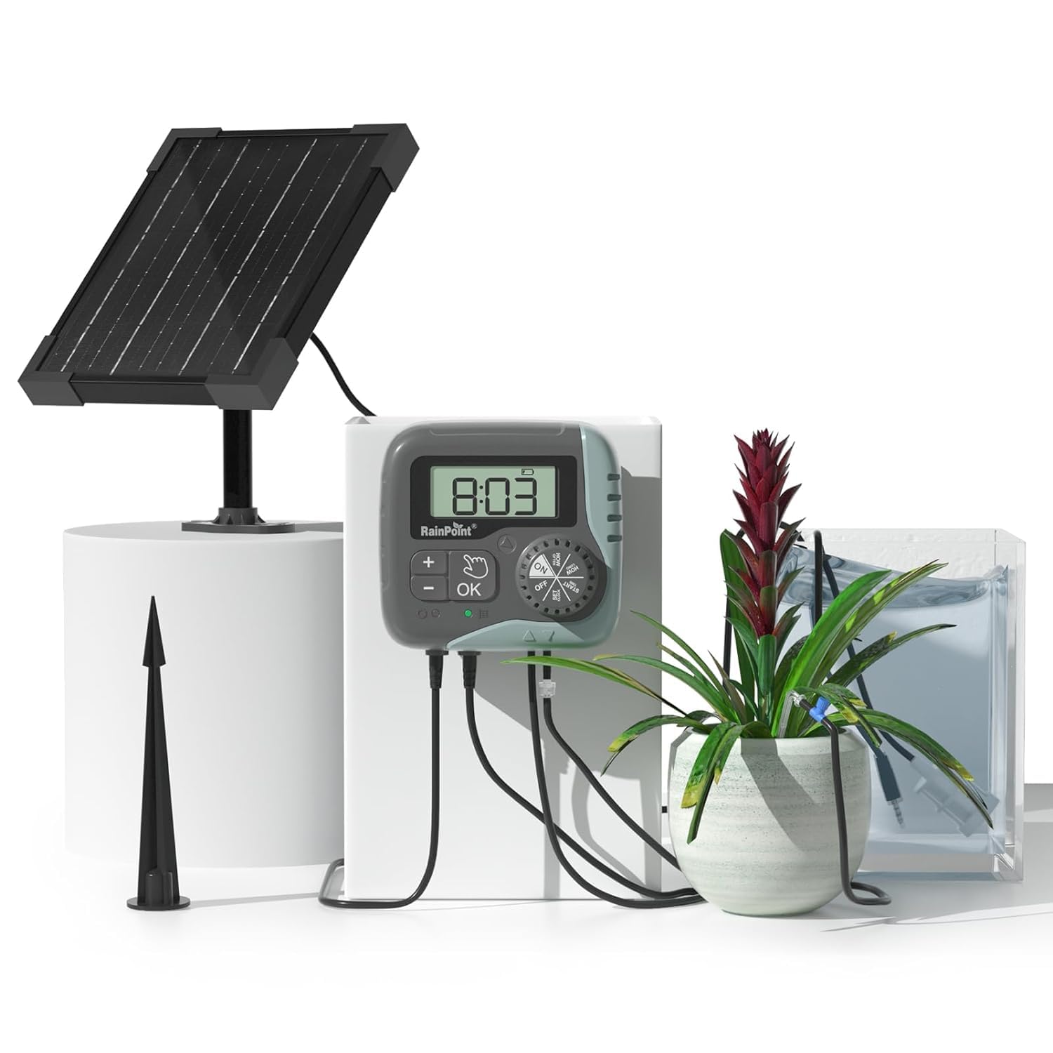 Kit D'arrosage Goutte à Goutte Solaire, Système D'arrosage Automatique 45 L/H avec Pompe Programmable, Batterie 2600 mAh, pour Balcon, Jardin, Vacances et Plantes en Pot Vert