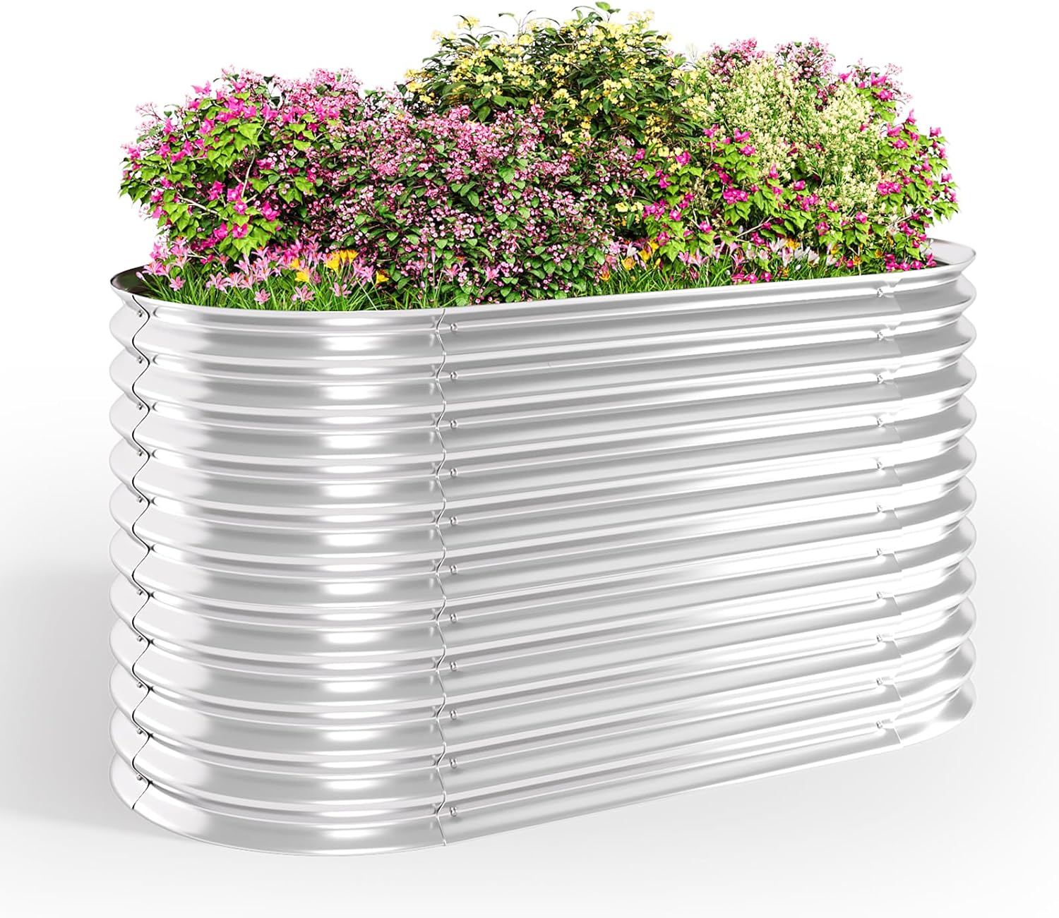 Jardinière surélevée en métal - 160 x 80 x 80 cm - Ovale - Pour jardin, plate-bande de jardin stable pour légumes, herbes et fleurs - Sans fond - Argenté Argenté 160x80x80 cm