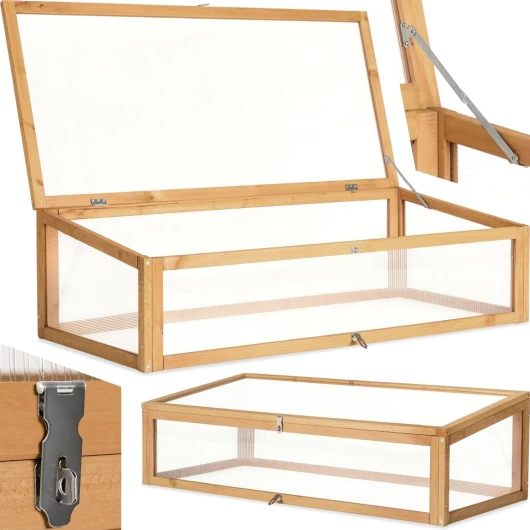 ® Mini Serre de Jardin Châssis en Bois et Polycarbonate pour Potager Exterieur surélevé, Serre de Jardin pour Hivernage Serre à semis Jardinage 115 x 53 x 34 cm Carré Potager Surélevé + Serre de Jardin