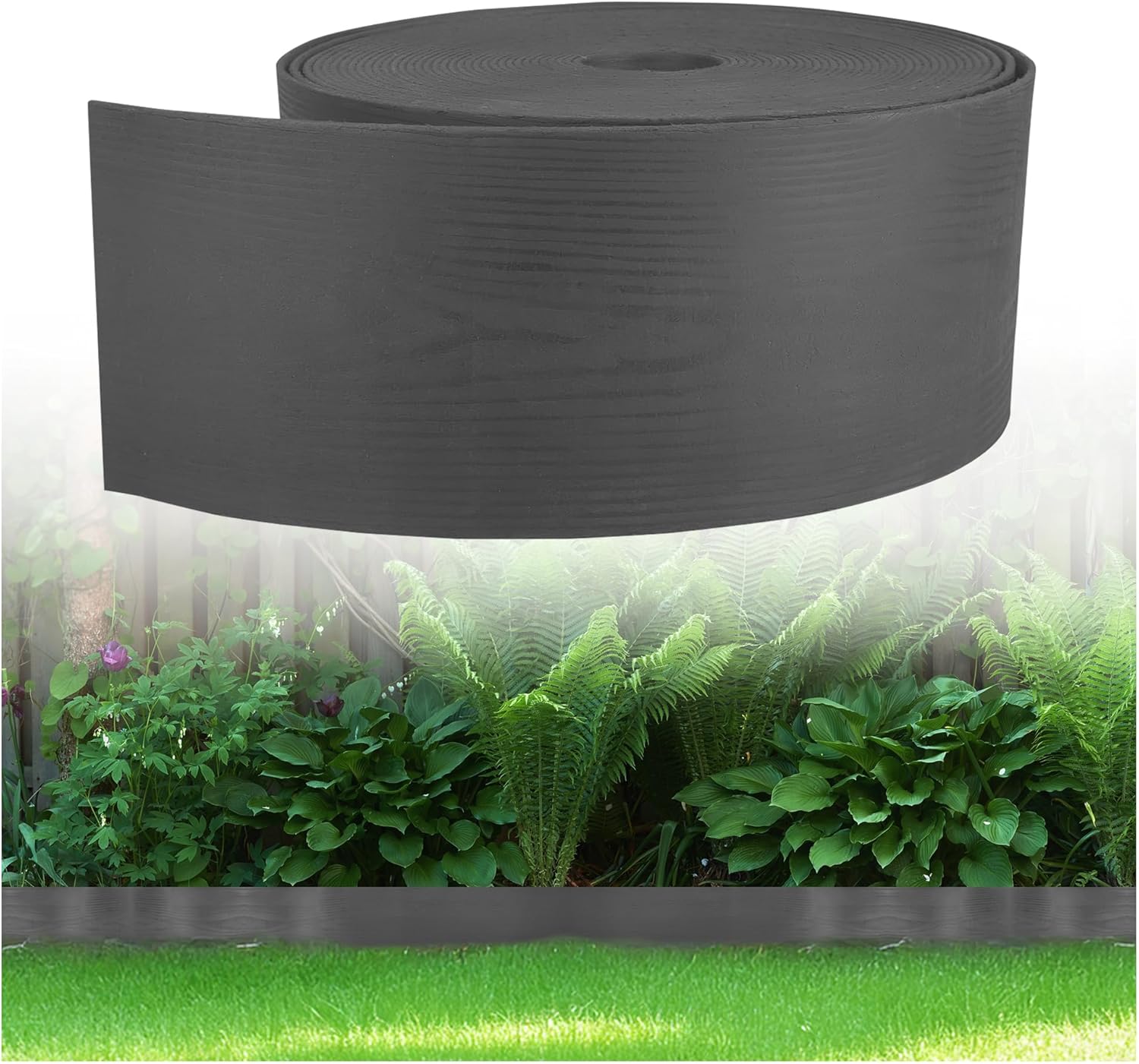 Bordure de pelouse Flexible en Plastique Aspect Bois - Longueur : 10 m - Hauteur : 8 cm - Anthracite anthracite L : 10 m x H : 8 cm