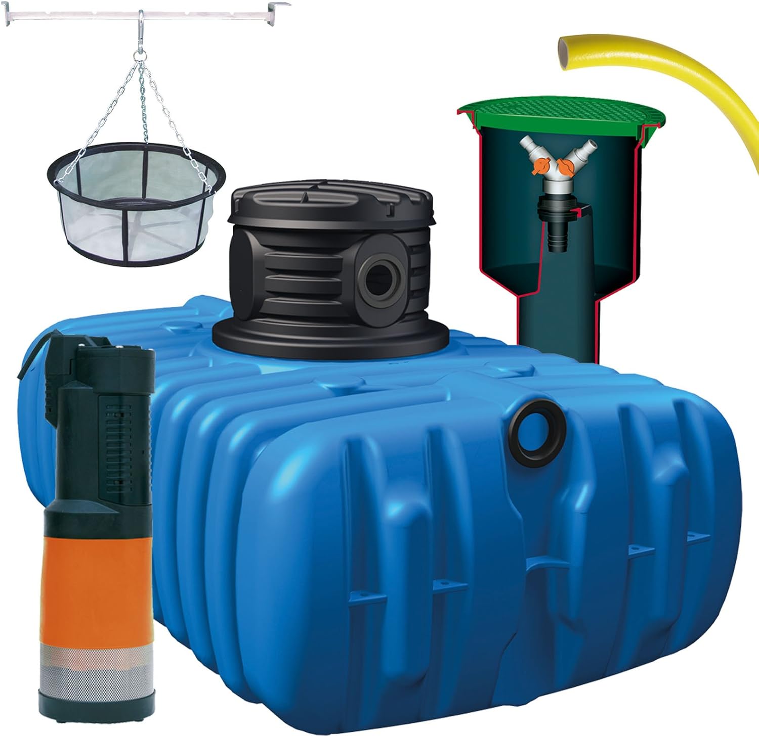 4rain Kit cuve à enterrer Jardin Flat Confort, Contenance 1500 L