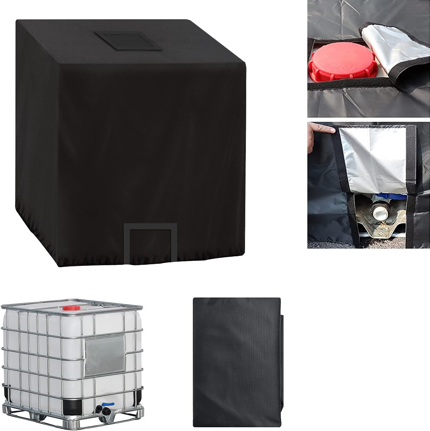 Bâche de réservoir d'eau, IBC Bache pour Cuve 1000L, Anti-poussière Anti-UV Anti-Pluie,420D réservoir d'eau IBC,pour conteneurs IBC de 1000 l (120 x 100 x 116 cm) Typ 2