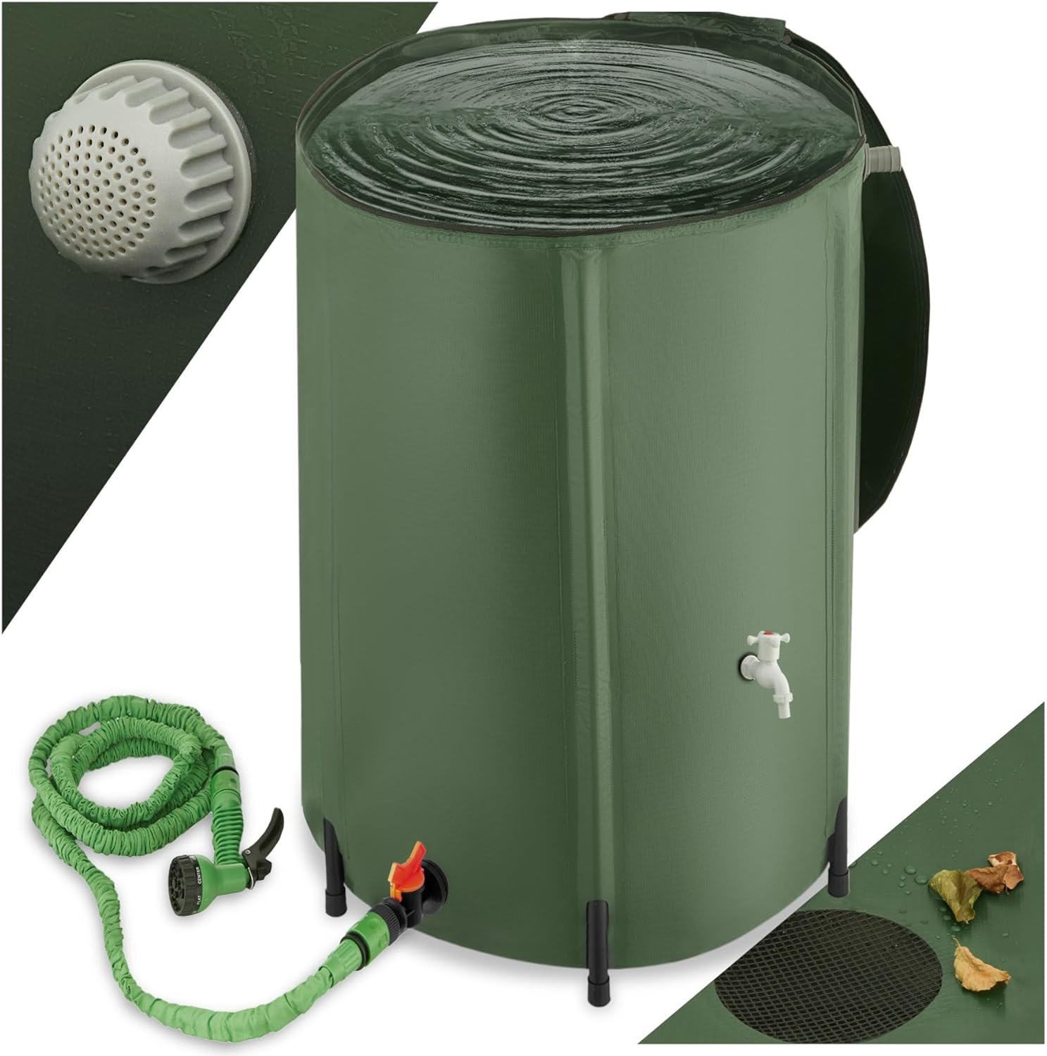 ® Récupérateur Eau de Pluie Pliable Réservoir d'eau Cuve Eau de Pluie Filtre en Filet Inoxydable Résistant aux Intempéries pour Arrosage Jardin Potager Plantes Arrosage Gazon - 380 litres