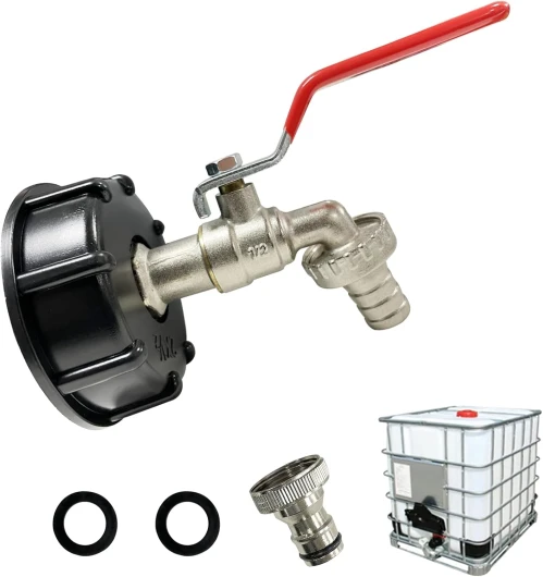 Robinet Cuve 1000L,Robinet Pour Ibc Robinet Recuperateur Eau De Pluie Adaptateur De Cuve Robinet,Adaptateur De Réservoir De Vidange,Robinet En Laiton Fabriqué En PP Filetage Gros 60 Mm (Red 1/2") Color name