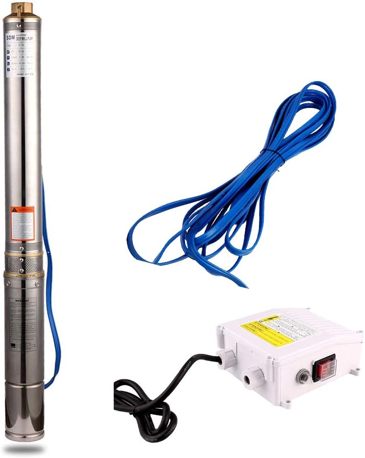 ZYIY 0.37Kw 0.5HP Pompe de puits profond Débit maximum 6.8m³/h Hauteur maximale de transport 42m 137.8 pieds Sortie 1.25" Diamètre câble de 32,8 pieds pour l'irrigation industrielle de l'agriculture SDM-0.37Kw-0.5HP-1.25"
