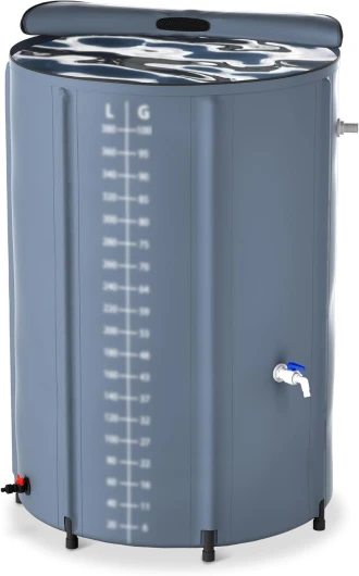 FIVMEN Récupérateur Eau de Pluie 500 litres Fût de Pluie Pliable Réservoir d'eau Cuve Eau de Pluie en PVC avec Couvercle et Robinet, Gris Foncé 500L Gris Foncé