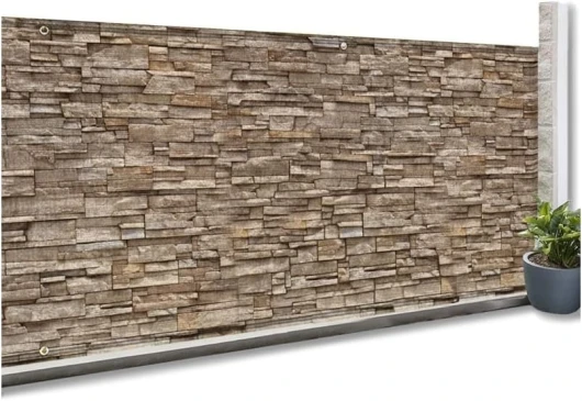 Brise Vue occultant 1,8 x 10 M Motif Pierre Marron 160 GR/m²