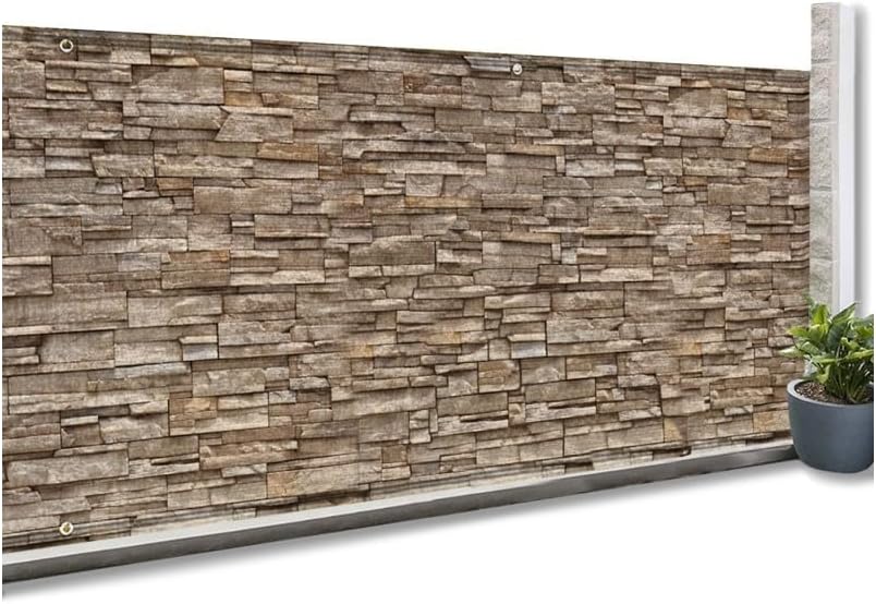 Brise Vue occultant 1 x 10 M Motif Pierre Marron 160 GR/m²