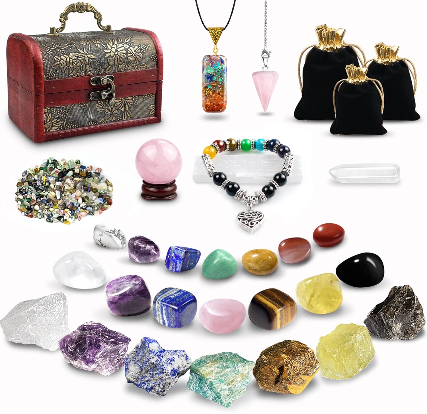 Ensemble de 32 Pierres de Cristal,Pierres de GuéRison en Cristal,Cristaux de GuéRison,Pierres PréCieuses 7 Cristaux,14 Pierres de Chakra Pour la MéDitation,Calendrier de L'Avent,Reiki,éQuilibrage Boule de Cristal Rose