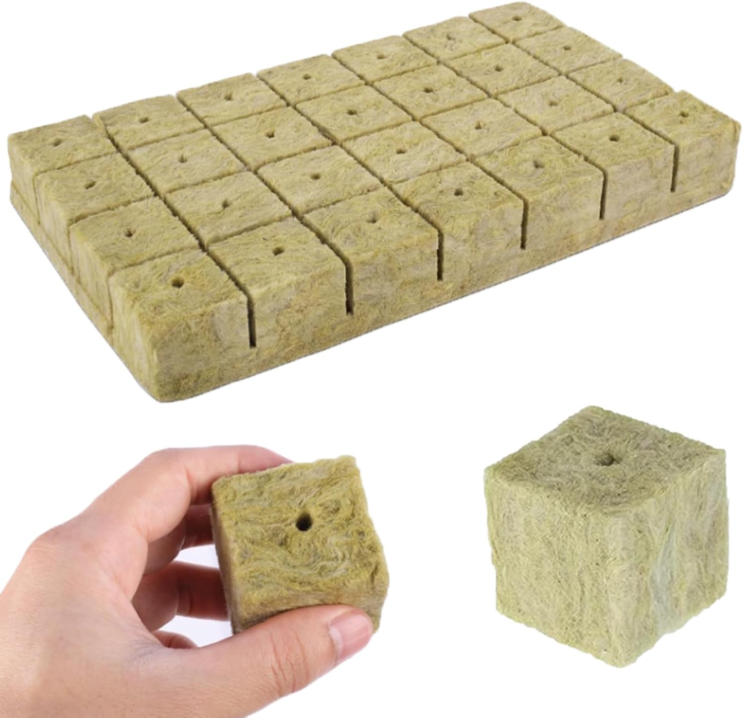 Gloryit 28 Pièces Cube de Laine de Roche,Laine De Roche Cubes,Laine De Roche Blocs,Rockwool Grow Cubes pour Culture Compresse Soilless Plantation Boutures Clonage Propagation Plantes