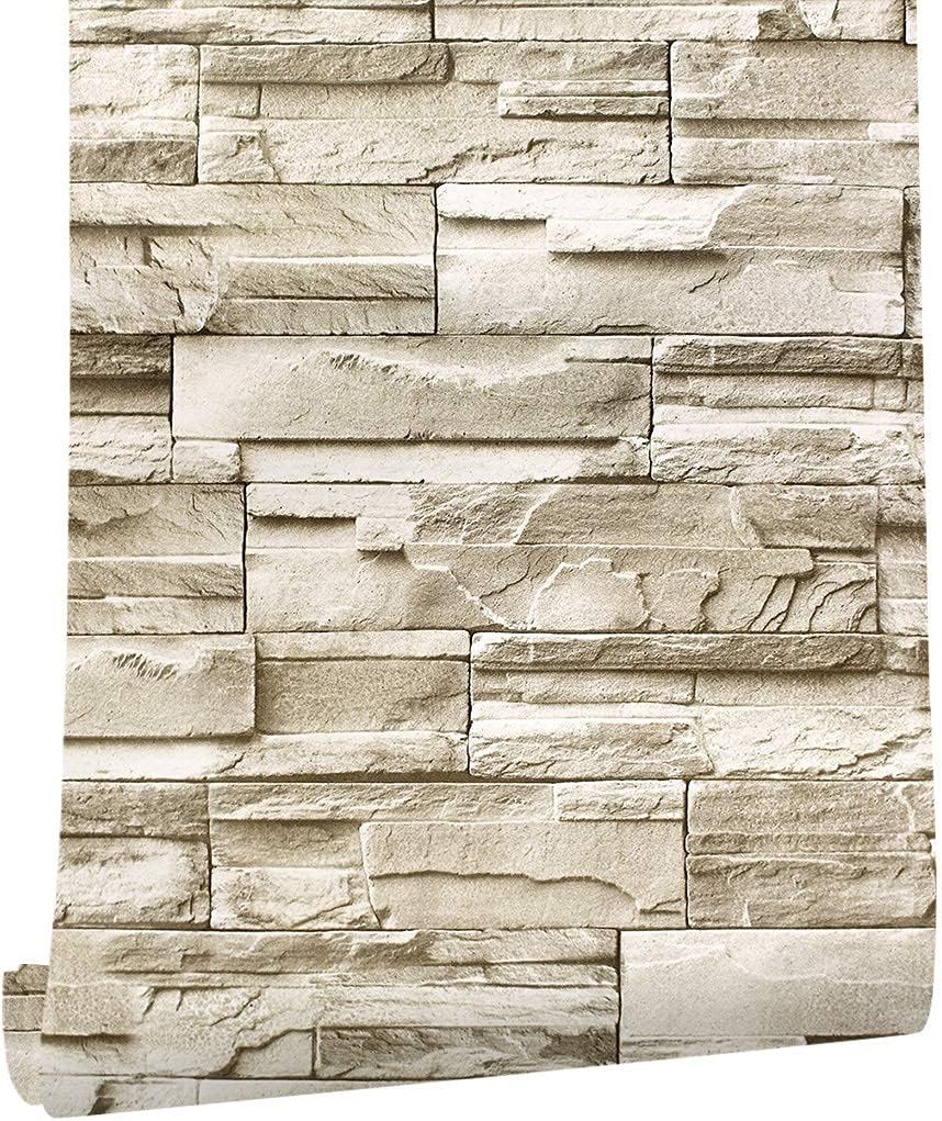 MyforHD Papier Peint Auto-adhésif Effet Brique 44cmX300cm Pierre Feuilles Autocollant Amovible Décoratif PVC Vinyle Film Imperméable pour Mur de Cuisine Salon Chambre Brique 404 44 x 300 cm