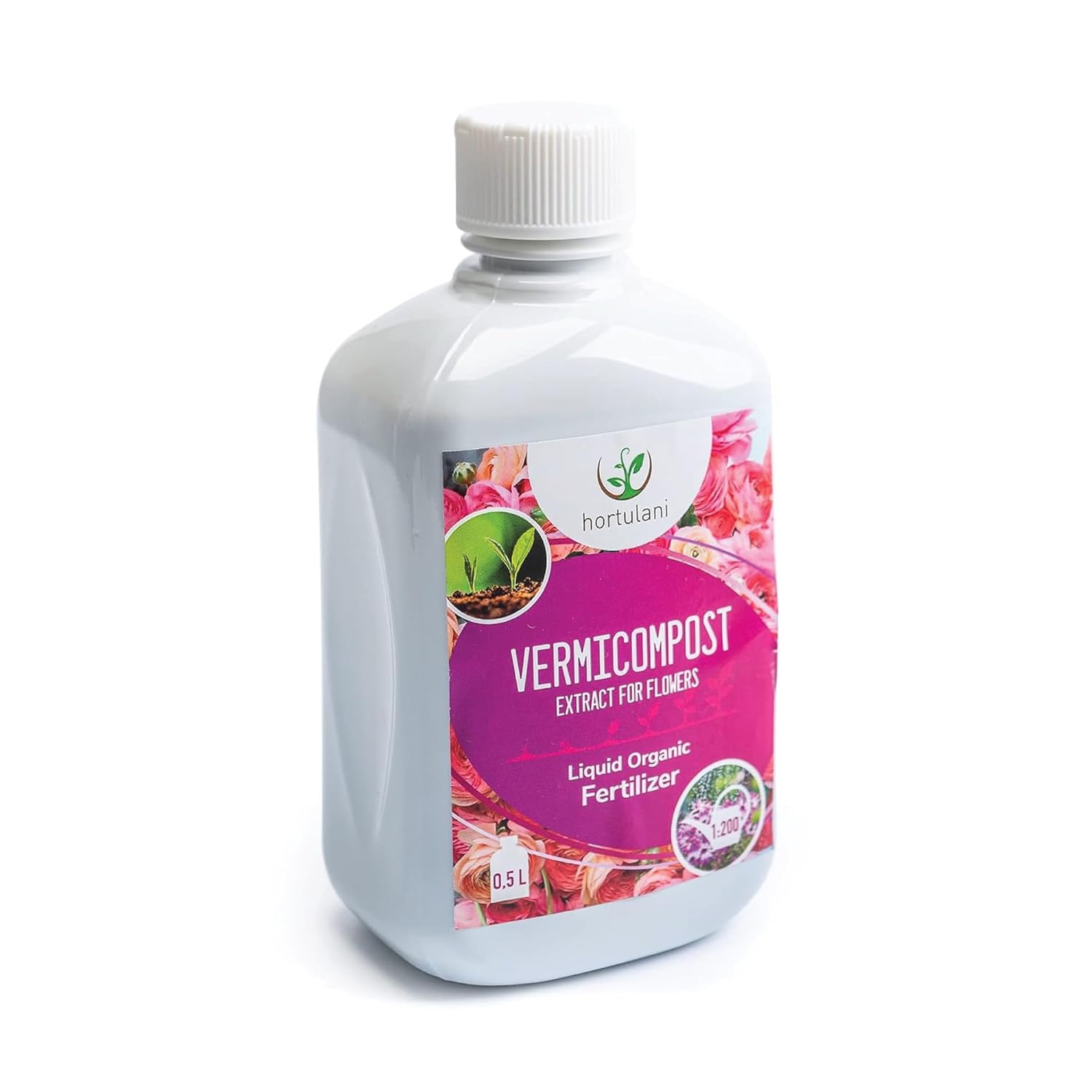Extrait de lombricompost Hortulani pour fleurs - Nourriture pour plantes dans un sol riche en nutriments - stimule la croissance, favorise le bourgeonnement et améliore le feuillage - (0,5l / 100l) 0.5 litre