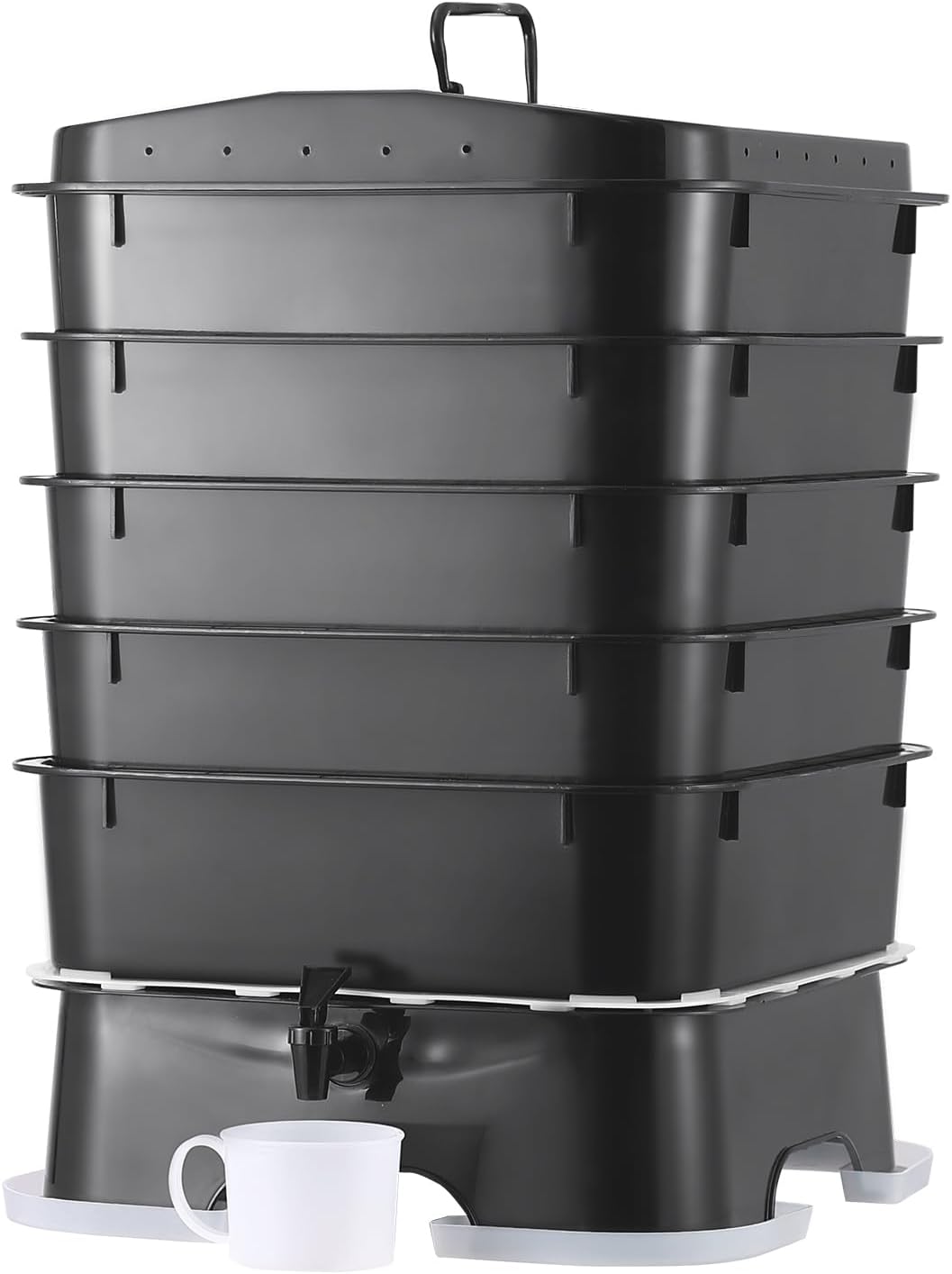 Lombricomposteur à 5 Plateaux Composteur de Jardin 50 L Bac à Compost à Vers Extérieur Intérieur pour Recyclage Déchets Alimentaires Déjections de Vers Thé de Vers Lombriculture Lombricompostage 5 Plateaux 50L