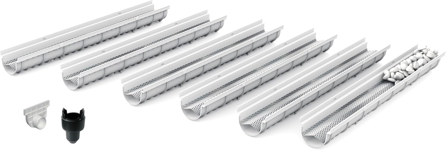 Pack de 6 : Système de Drainage décoratif DECOSTONE avec tôle perforée en Acier galvanisé Passage piéton - larg.utile 100mm- pour l'évacuation des eaux de ruissellement ou Le Passage de câbles