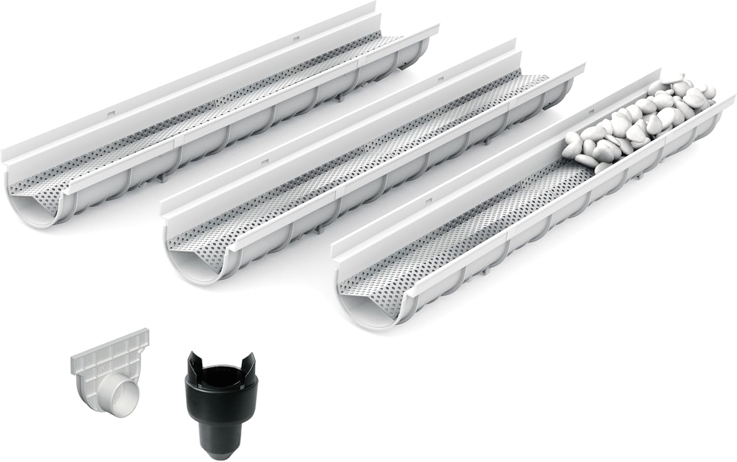 Pack de 3 : Système de Drainage décoratif DECOSTONE avec tôle perforée en Acier galvanisé Passage piéton - larg.utile 100mm- pour l'évacuation des eaux de ruissellement ou Le Passage de câbles