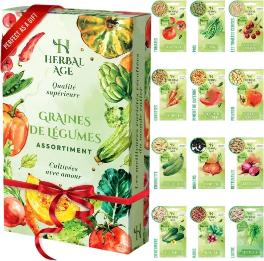 Cultivez Votre Propre Potager – 12 Variétés De graines De légumes, 5100 graines Prêtes A Etre Cultivées – Kit De Plantation De Légumes Pour Femmes, Enfants, Débutants, Cadeaux D'Jardinage