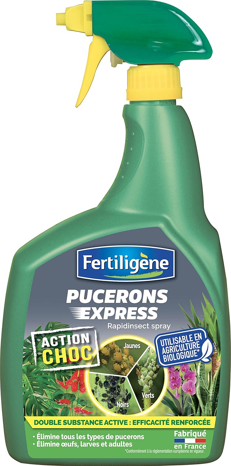 FERTILIGENE FPUC700 - Pulvérisateur Insecticide Pucerons Express Prêt à l'Emploi 700 ml - A base huile de colza et pyrètre (extrait de chrysanthème) - Pour pucerons, araignées rouges, cicadelles - 7m²
