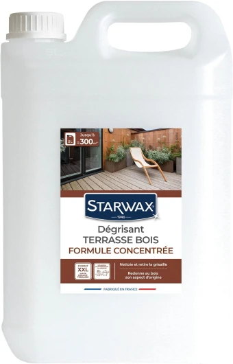 Dégrisant Concentré pour Terrasse, Planchers et Bardages en Bois-Nettoie et Rénove-Restaure l'aspect Original-Prépare Avant Rénovation-Fabriqué en France-5l -de 150 à 300m² (1 ou 2 Couches)
