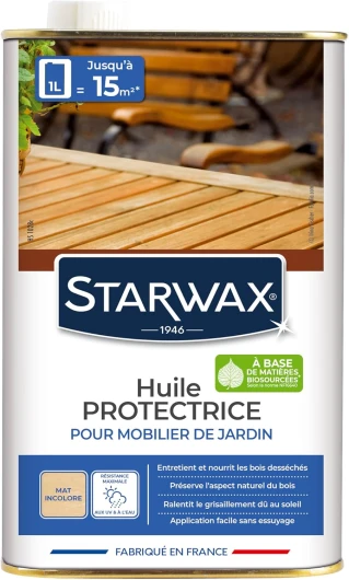 Huile Protectrice pour Bois Extérieurs - Protège de l'Eau, des Taches et des Graisses - Barrière Anti-UV - Ravive l'Éclat des Bois - Application Facile - Fabriqué en France - 1l - 15m² Protectrice Mat Incolor