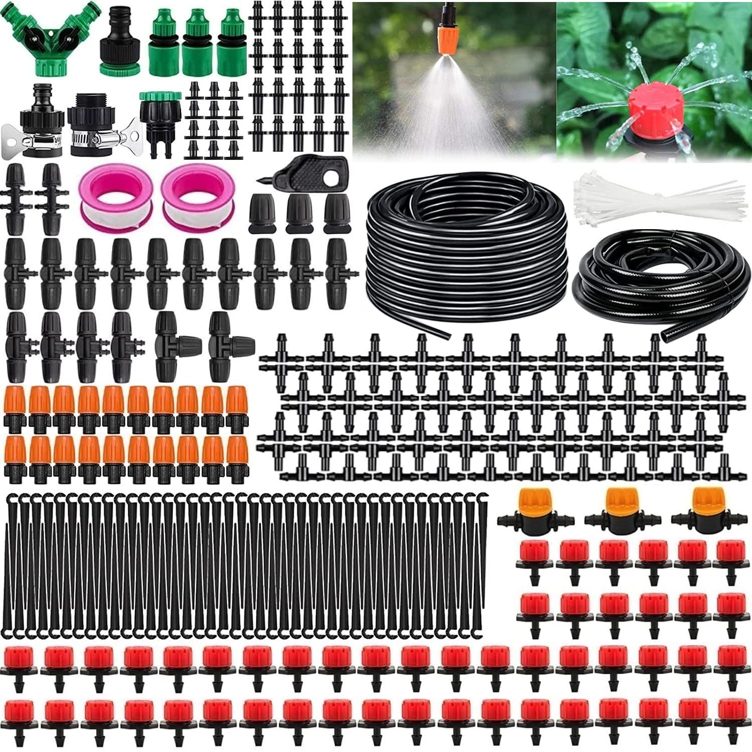 Système d'irrigation Jardin, 340Pcs Kit d'irrigation Goutte, 55m+15m Kit Arrosage Automatique,Kit d'irrigation Goutte à Goutte Système d'irrigation pour Jardin pour Jardin pelouse Serre Plantes