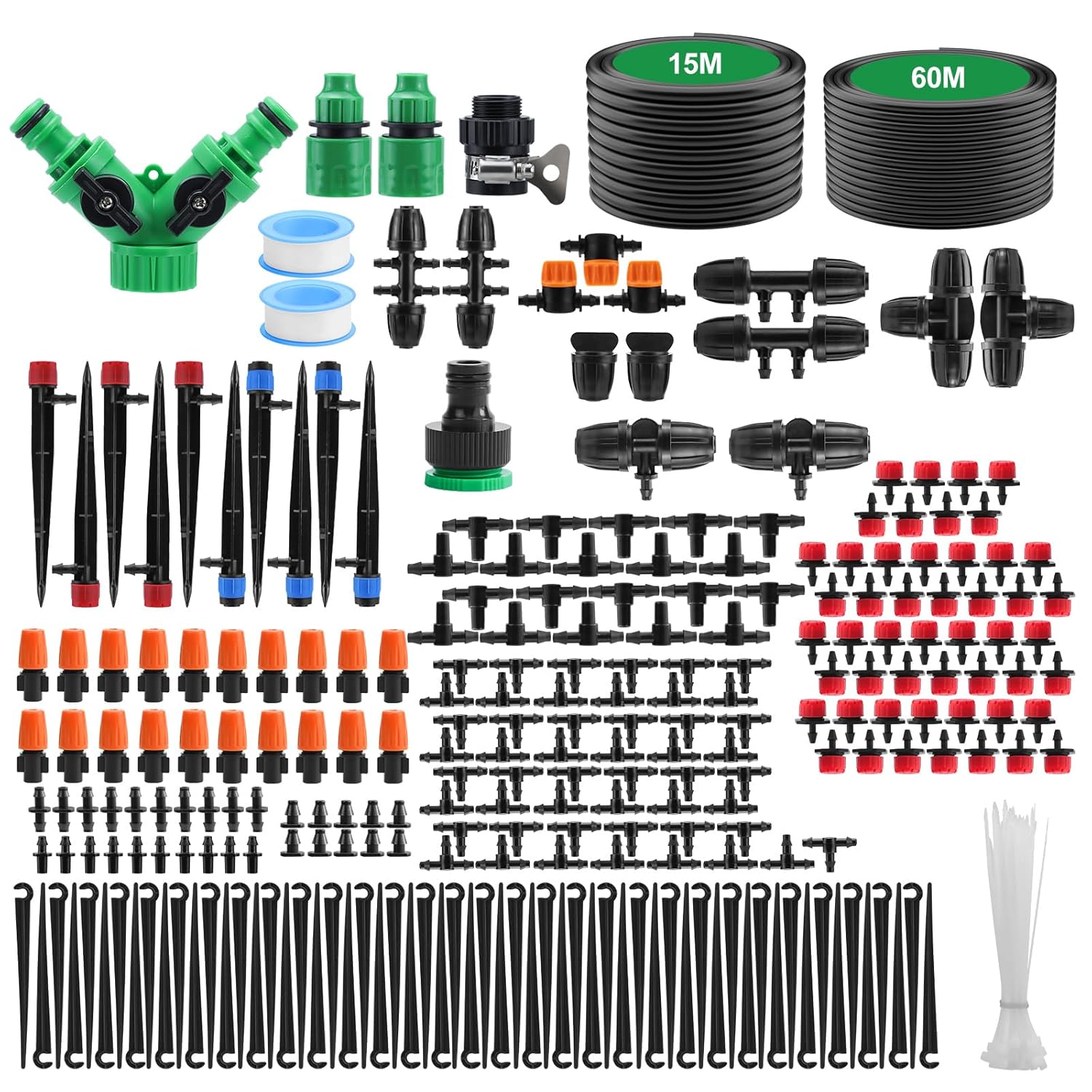 Feelhap Système d'irrigation Jardin,60+15M Kit d'irrigation Goutte 313Pcs Micro Irrigation Goutte à Goutte Kit Arrosage Automatique,DIY Système d'arrosage pour Jardin,Pelouse,Plante, Paysage,Potager