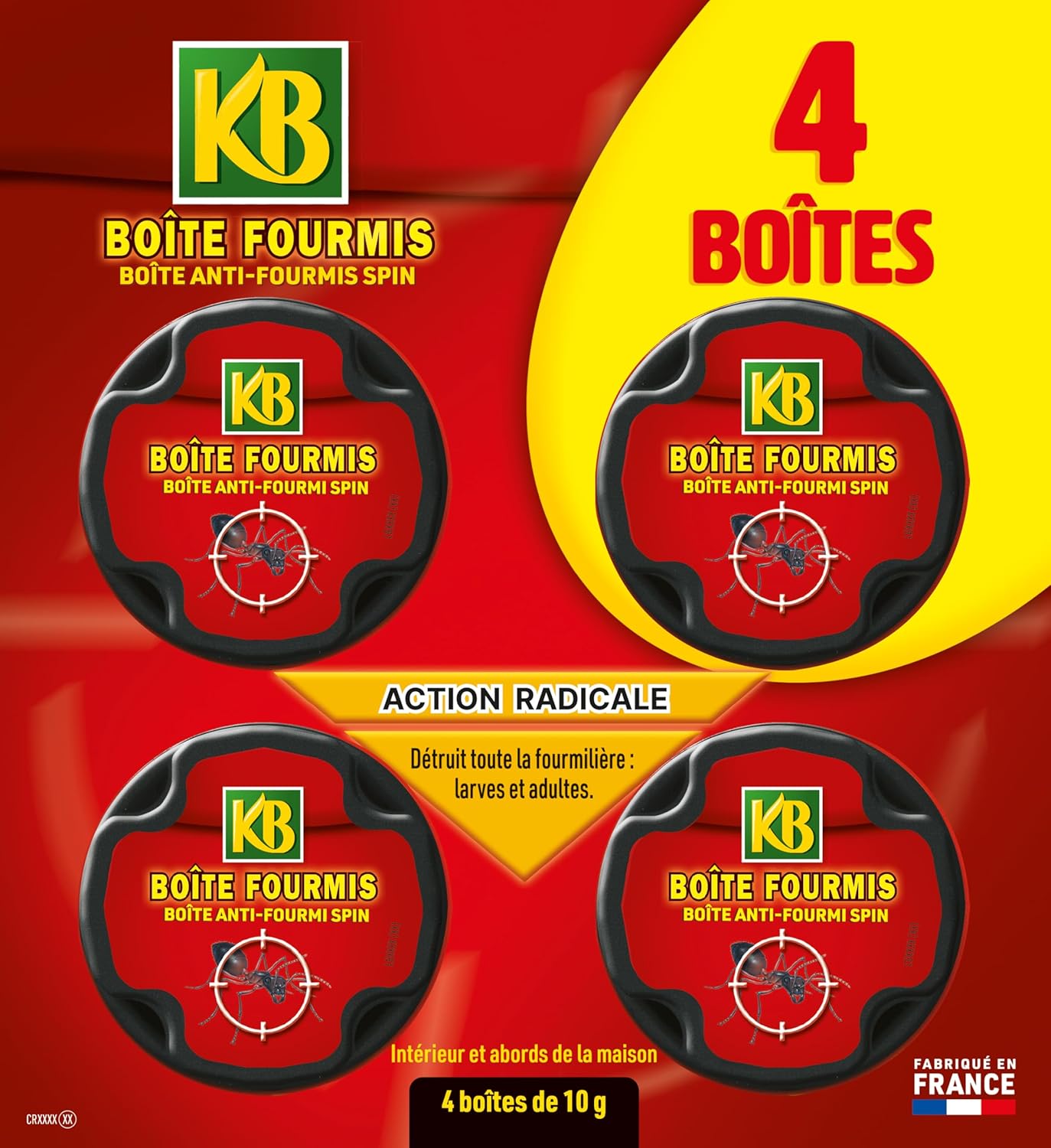 KB KFOUB4 - Anti-Fourmis Boîtes Appât x4 - Détruit durablement et en profondeur les fourmilières - Actif à faible dose - Anti-fourmis utilisable en intérieur et extérieur - Fabriqué en France 4 boites Boite Appâts x4 Unique