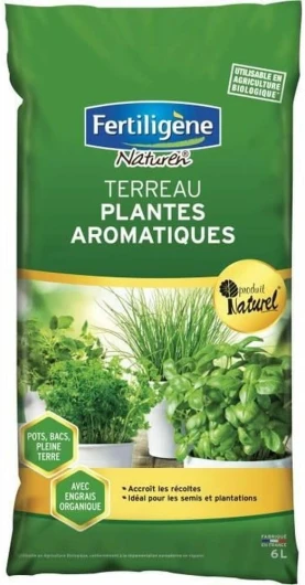 FERTILIGENE NATUREN FAROM6P - Terreau Plantes Aromatique UAB 6 L - Accroît Les récoltes - Idéal pour Les semis et plantations - Terreau avec Engrais Organique - Produit Naturel et fabriqué en France TERREAU 6L Terreau Plantes Aromatique UAB