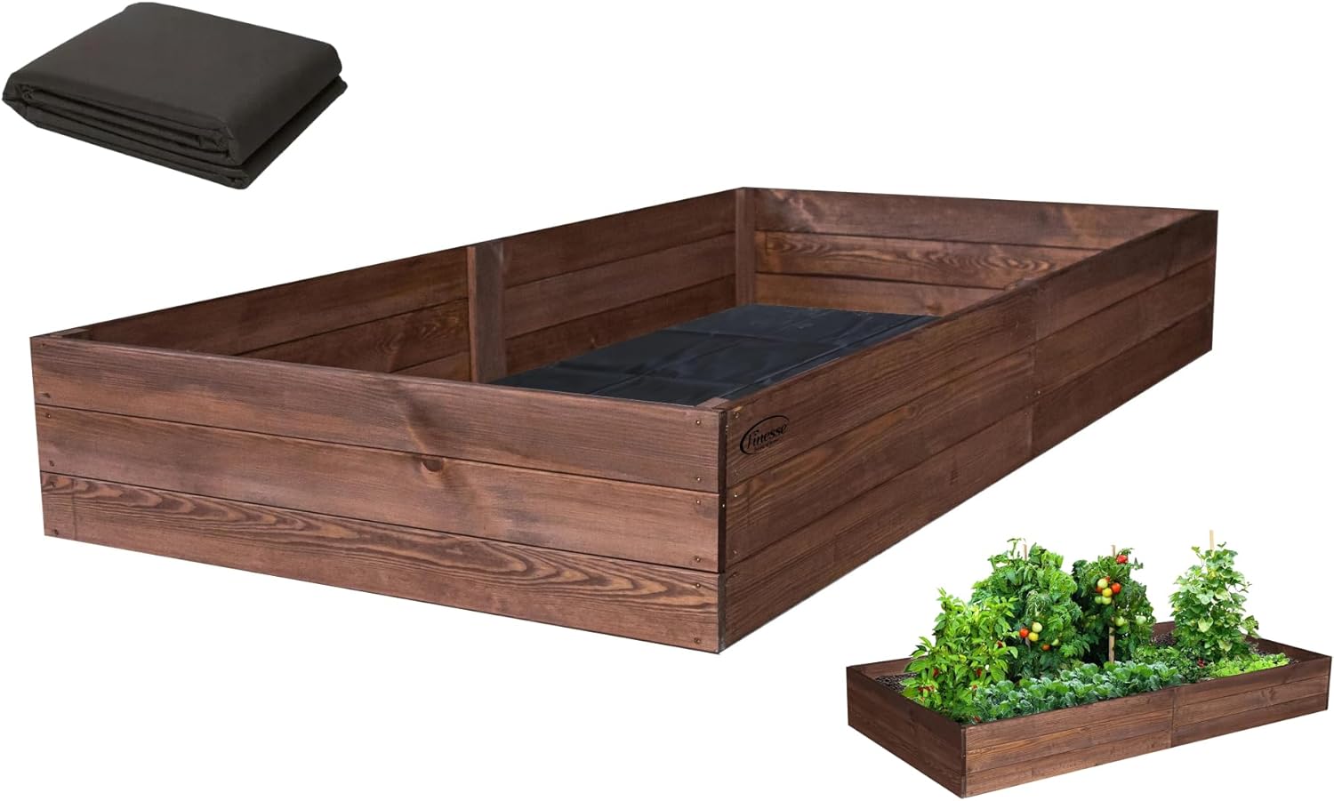 Jardinieres Exterieur - Carré Potager Extérieur en Bois IMPRÉGNÉ Robuste 240x120x27cm - Planches Pré-Perforées - Montage Facile - Feutre de Drainage Inclus Brun 240x120x27