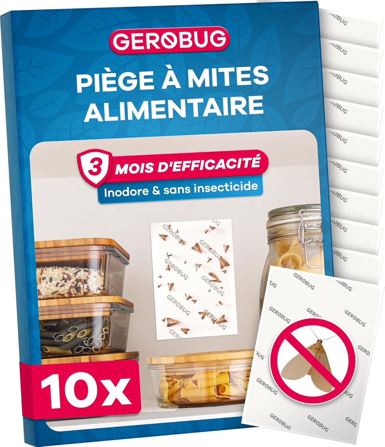 GEROBUG Piège à Mites Alimentaires 10 piéces XXL Pack - Pièges à Pheromone Sans Odeur pour les Mites Alimentaires avec Un Effet d'attraction Maximal - Piège avec Longue Durée d'Action