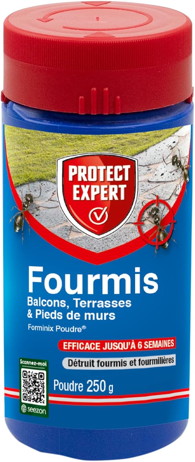 Poudre Anti-Fourmis - Poudrage & Arrosage - Jusqu'à 75m2 Traités - 250g - Action Choc & Protection Longue Durée - Balcons Terrasses Pieds De Murs FOURPOUD250