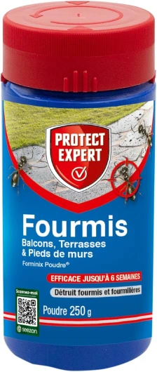 Poudre Anti-Fourmis - Poudrage & Arrosage - Jusqu'à 75m2 Traités - 250g - Action Choc & Protection Longue Durée - Balcons Terrasses Pieds De Murs FOURPOUD250