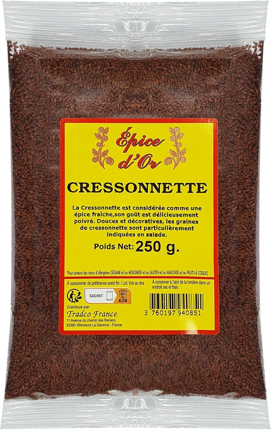 Graines De Cresson 250g - Epice d'Or, 100% Naturelles, Cressonnette Entière, Sans Conservateur, Sans additif 250.0 Grammes