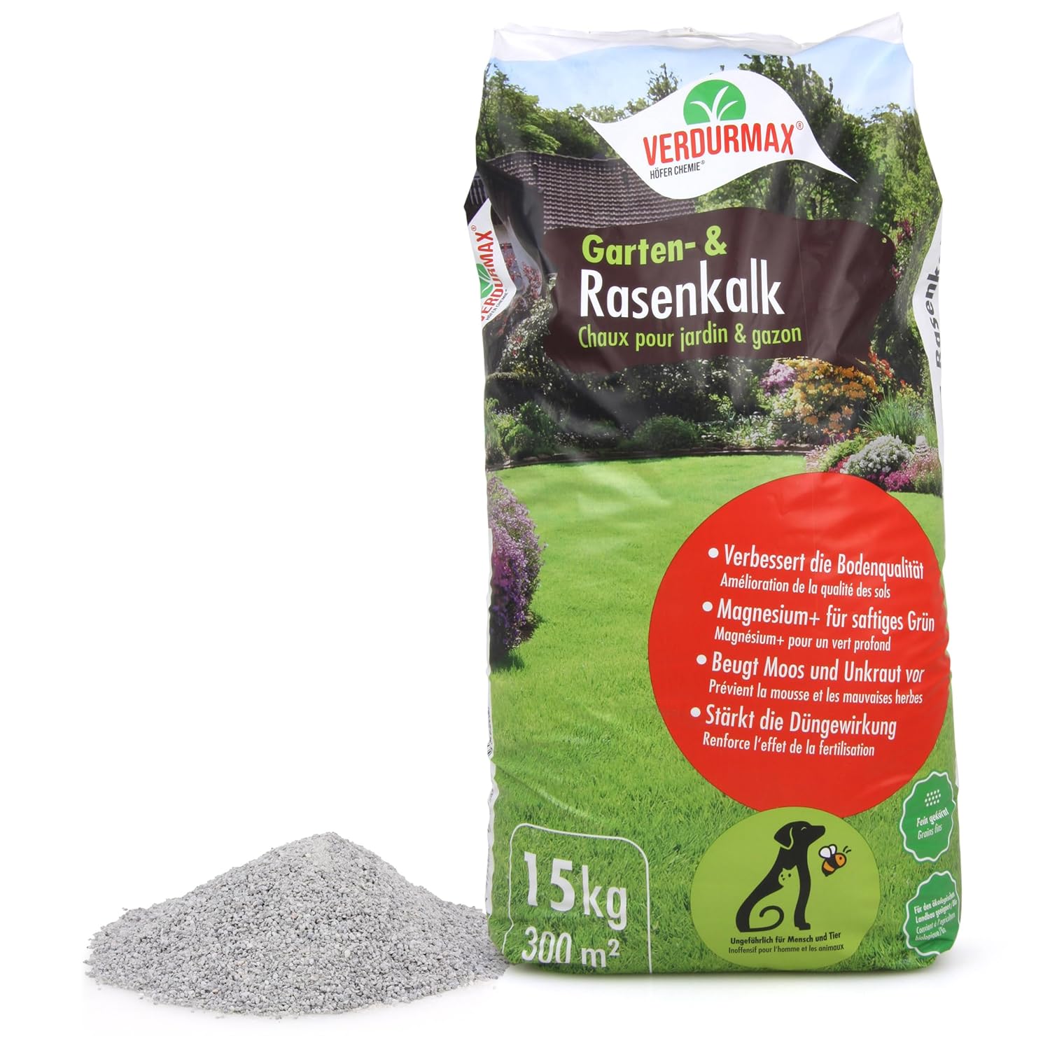 Verdurmax 15 kg de chaux pour jardin et pelouse - Optimisation du pH - Amendement calcaire avec magnésium pour un vert intense - Améliore l’absorption des nutriments par l’herbe et les plantes 1 x 15 kg