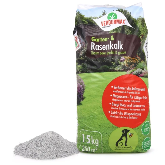 Verdurmax 15 kg de chaux pour jardin et pelouse - Optimisation du pH - Amendement calcaire avec magnésium pour un vert intense - Améliore l’absorption des nutriments par l’herbe et les plantes 1 x 15 kg
