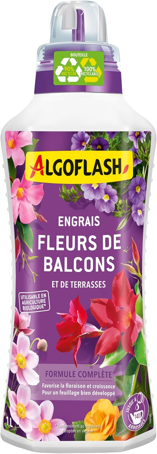 Engrais Liquide Fleurs, Terrasses et Balcons, Utilisable en Agriculture Biologique - 1 L, Marron Liquide UAB 1 L