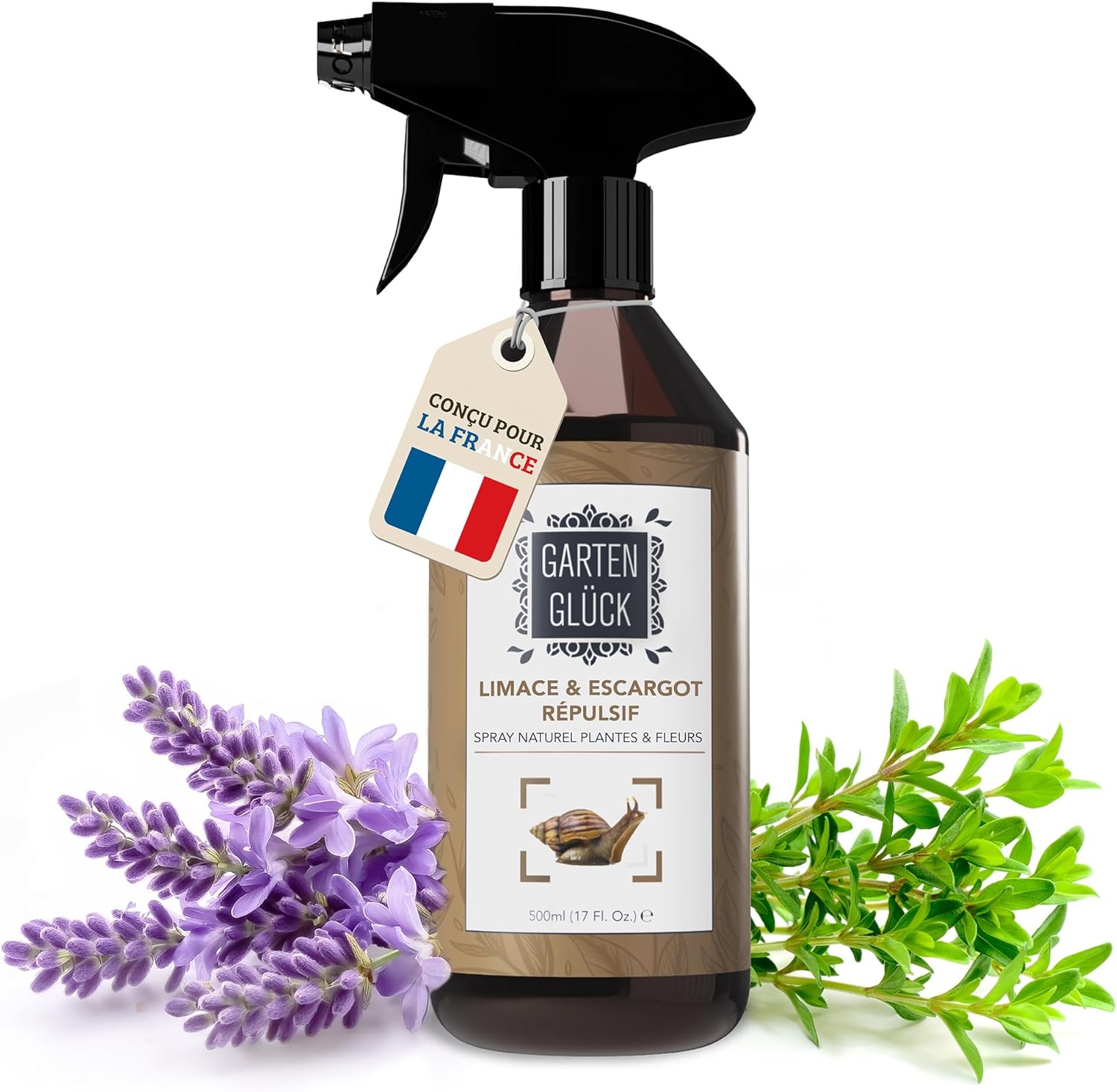 ® Thym Spray Anti Limaces et Escargots Jardin, Plante, Fleur -500ml- Non Tachant - Usage Intérieur & Extérieur - Répulsif Limace Escargots aux Huiles Essentielles Naturelles
