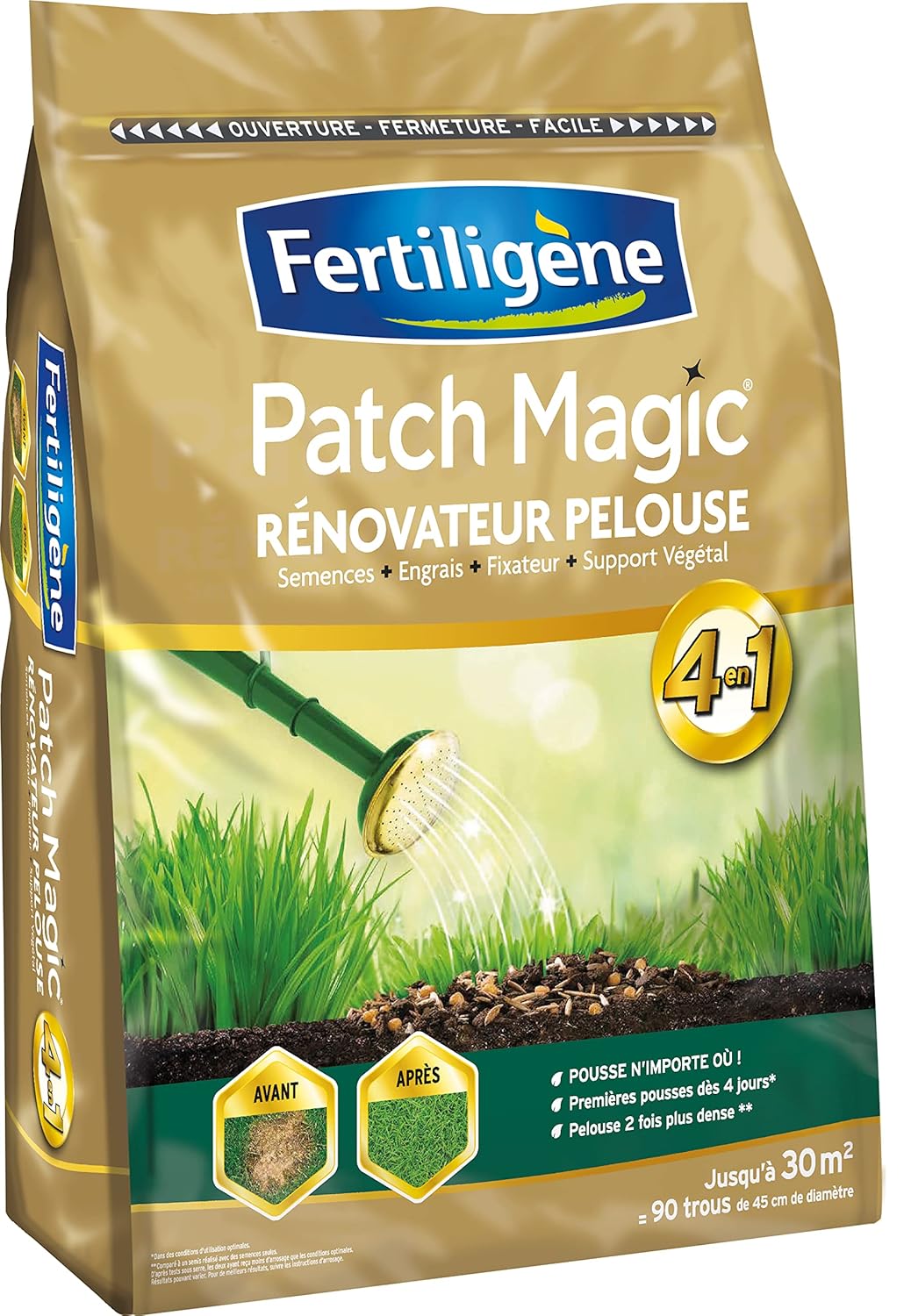 FERTILIGENE FPATCH7 - Patch Magic Rénovateur de Pelouse 7 kg - Formule 4 en 1, semences, engrais, fixateur et support végétal - Pelouse 2 fois plus dense - Première pousses dès 4 jours - Pour 30 m² 7KG