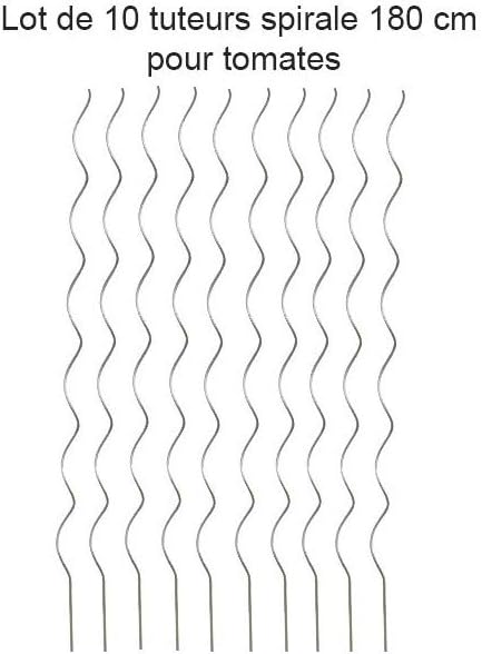 Lot de 10 Tuteurs spirale 180cm pour plants de tomates en acier galvanisé