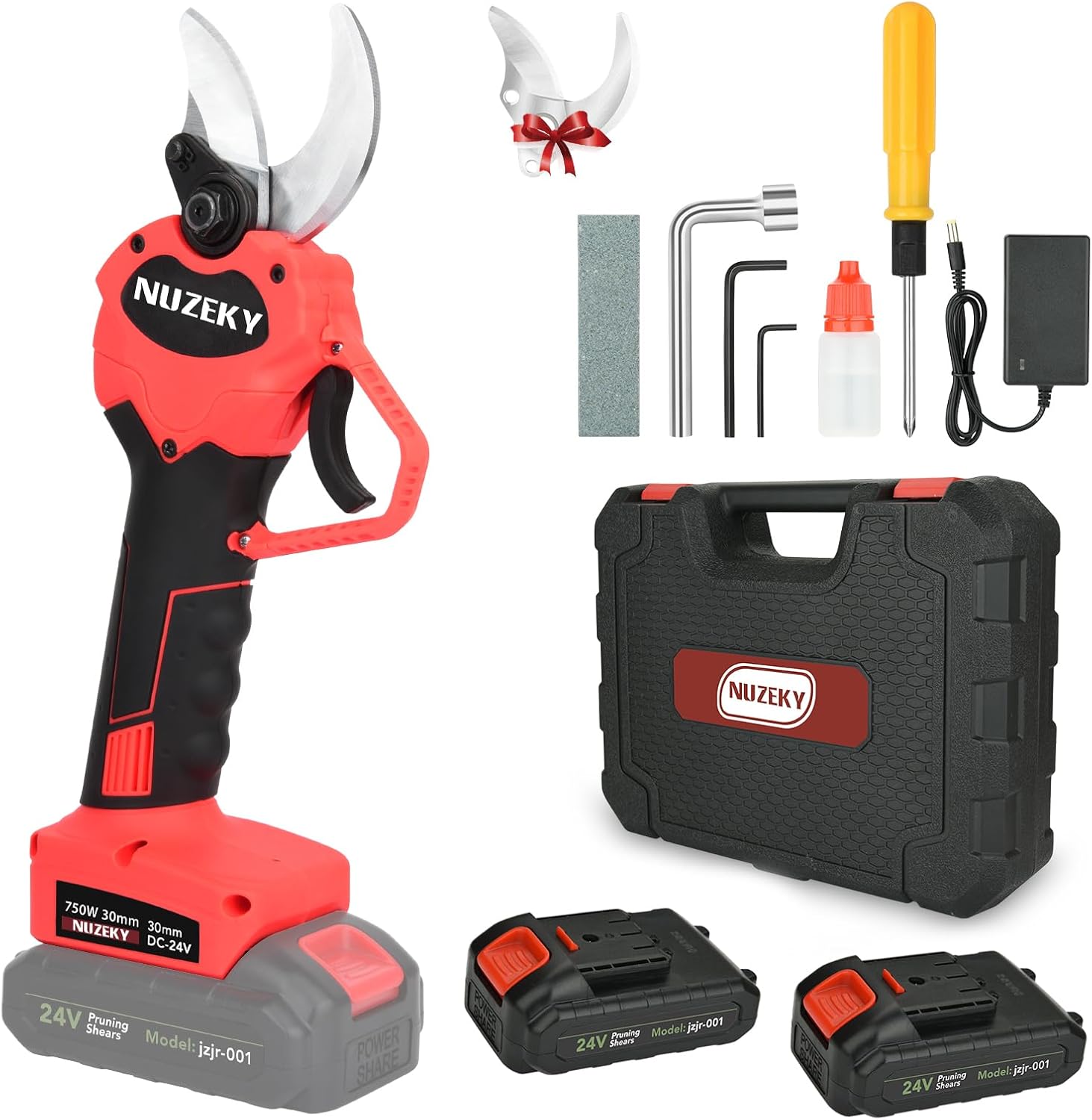 40mm Secateur Electrique Sans Fil: Sécateurs Électrique avec 2 x 2000mAh Batterie Élagueuse pour Arbres Fruitiers, 24V Secateur a Batterie de Jardin pour Hedge, Arbre, Rosier, Jardinage, Fruits(Rouge)